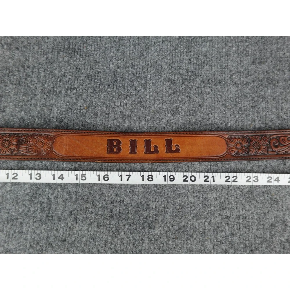 Custom‎ Leather Belt Bill Hand Tooled Western Cowboy Style Silver Buckle